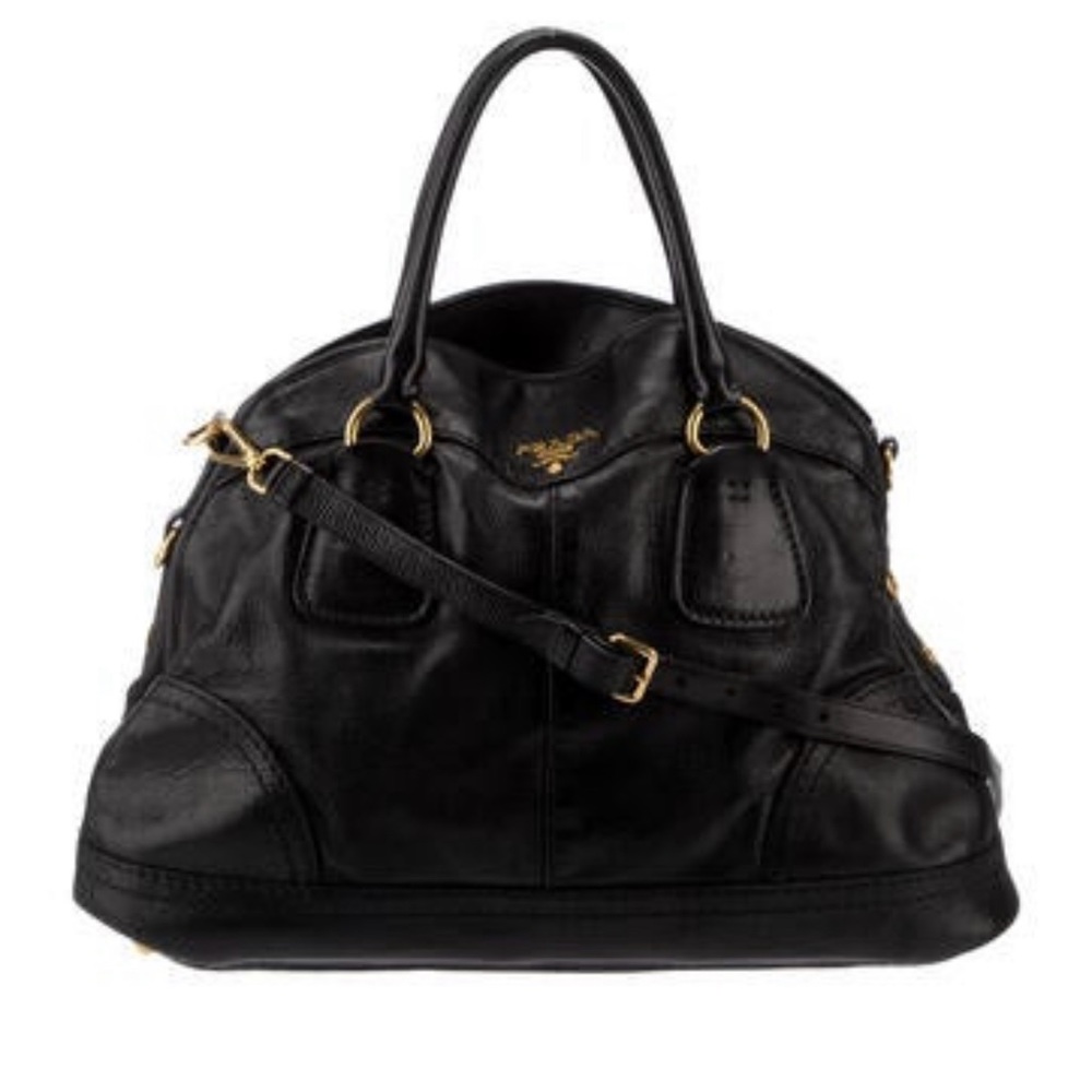 AUTHENTIC PRADA CERVO SHINE DOME BOWLER SHOULDER / CROSSBODY HANDBAG